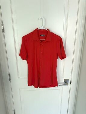 St33le Red Short Sleeve Button Up Knit Shirt Men’s MEDIUM  - Runs Slim -MARKS